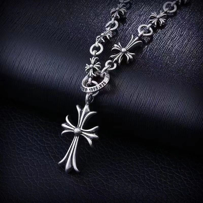 Chrome Hearts Style Cross Babyfat cheam plus chalk chain Silver Color Necklace For Men Women 925 Silver