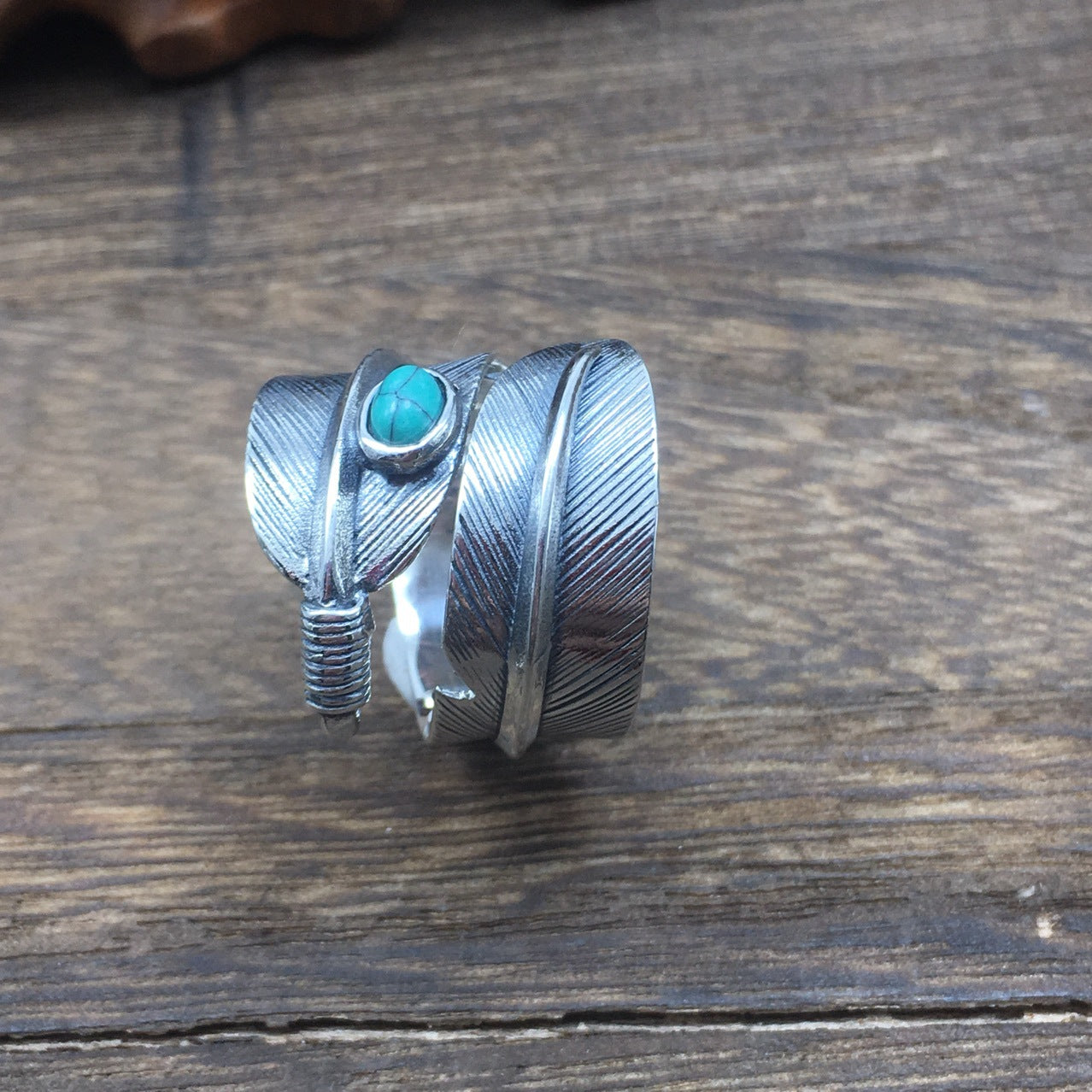 Vintage 925 Sterling silver Ring Goro Style feather Turquoise For Man Woman Punk Hippop Goth