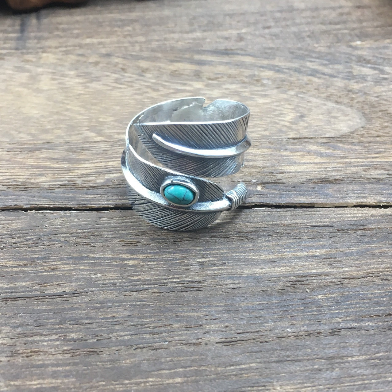 Vintage 925 Sterling silver Ring Goro Style feather Turquoise For Man Woman Punk Hippop Goth