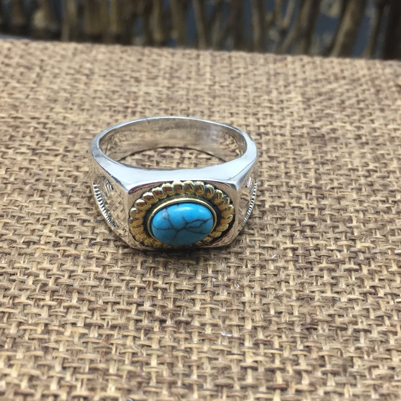 Vintage 925 Sterling silver Ring Goro Style Turquoise For Man Woman Punk Hippop Goth