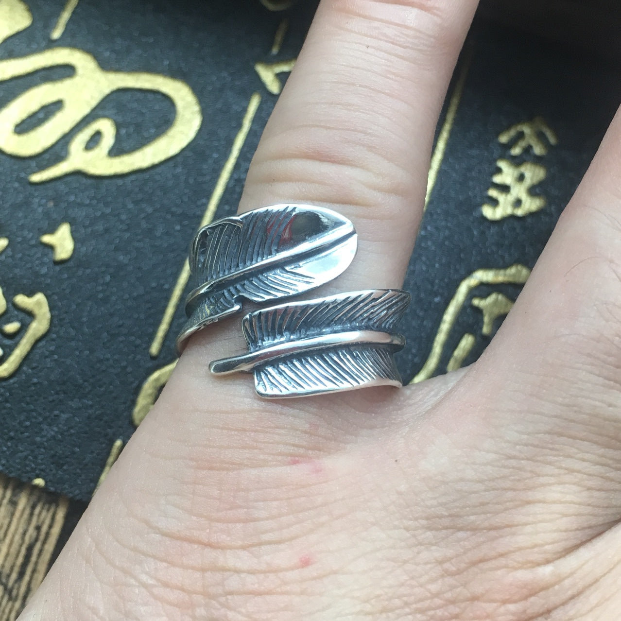 Vintage 925 Sterling silver Ring Goro Style feather For Man Woman Punk Hippop Goth