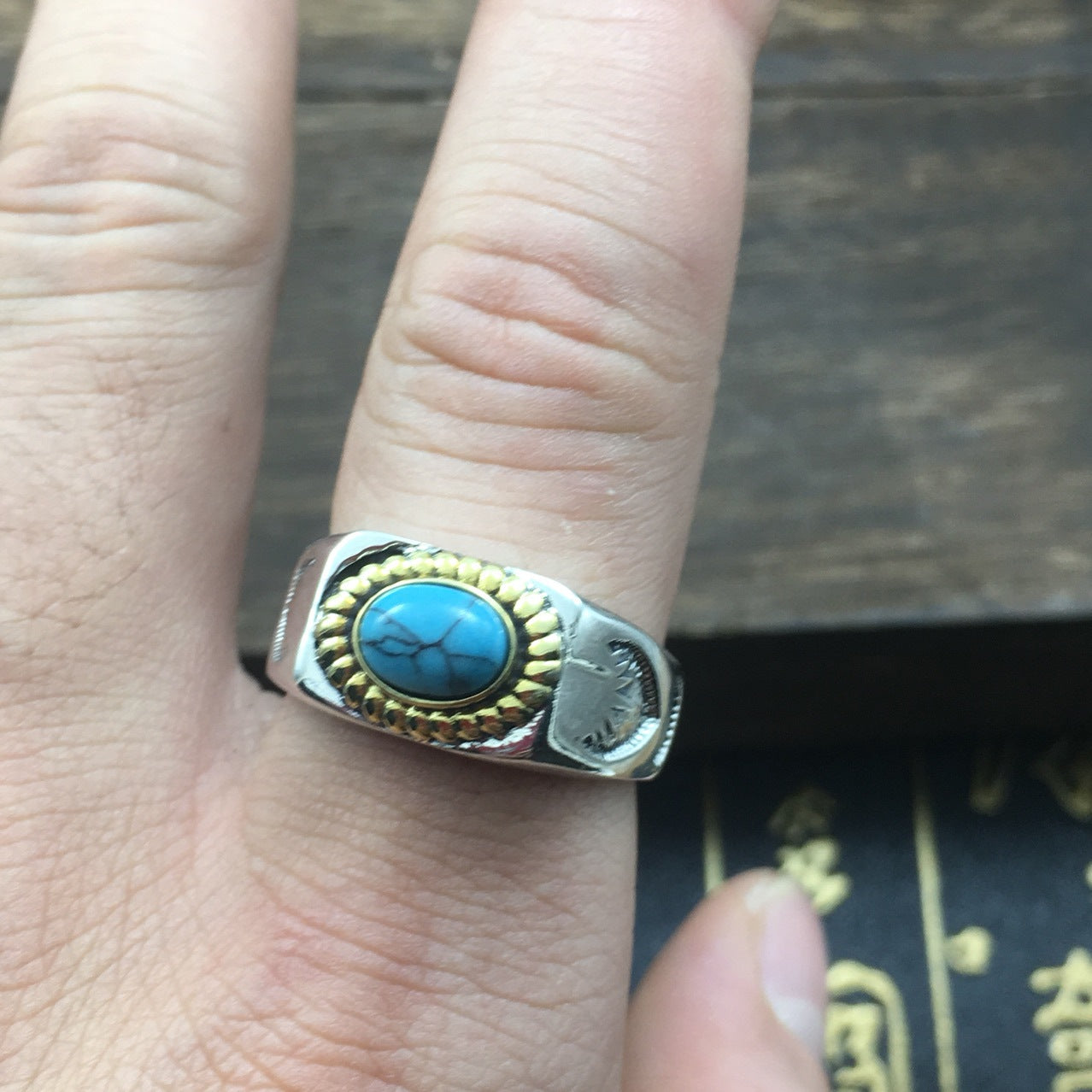 Vintage 925 Sterling silver Ring Goro Style Turquoise For Man Woman Punk Hippop Goth