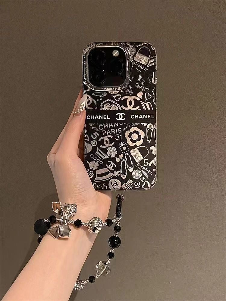 CC Iphone 15promax pro plus 14 13 12 11 phone case Black Flora Y2K