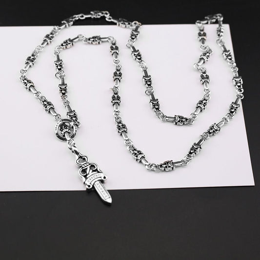 Chrome Hearts Style Danger PENDANT chain Silver Color Necklace For Men Women 925 Silver