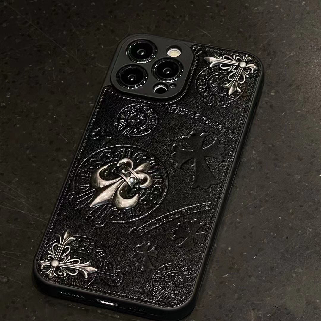 Chrome Hearts Styel Cross Iphone case For Iphone 15Promax Plus 14 13 12 11 Black