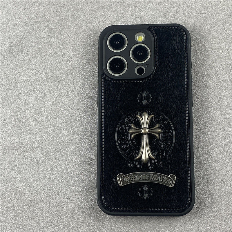 Chrome Hearts Style Cross iPhone Case Black Leather White iphone 15 iphone 14 iphone 13 iphone 12 11