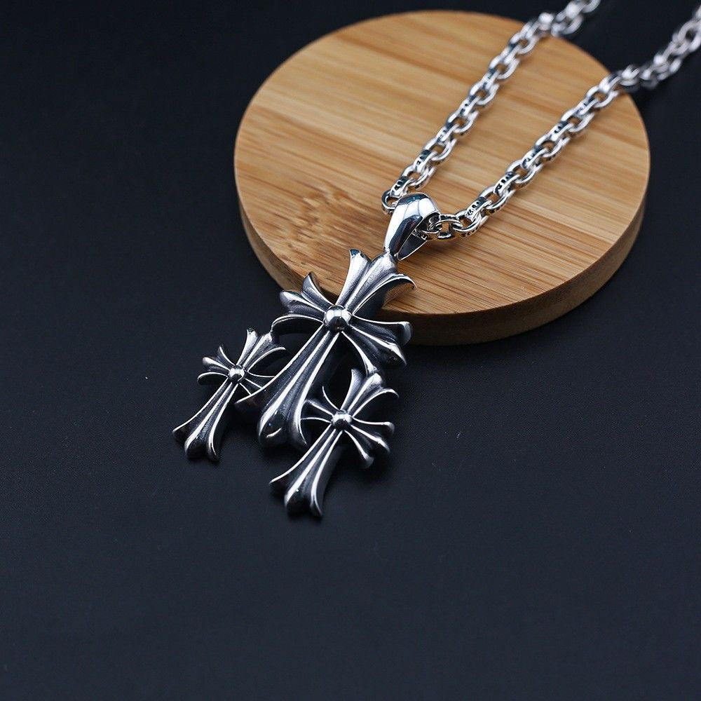 Chrome Hearts Style Cross CEMETERY CUT OUT PENDANT chain Silver Color Necklace For Men Women 925 Silver