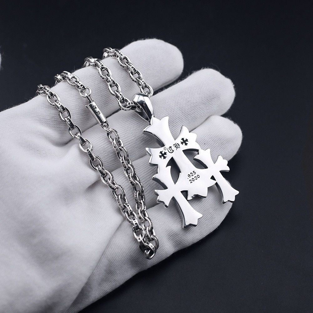 Chrome Hearts Style Cross CEMETERY CUT OUT PENDANT chain Silver Color Necklace For Men Women 925 Silver