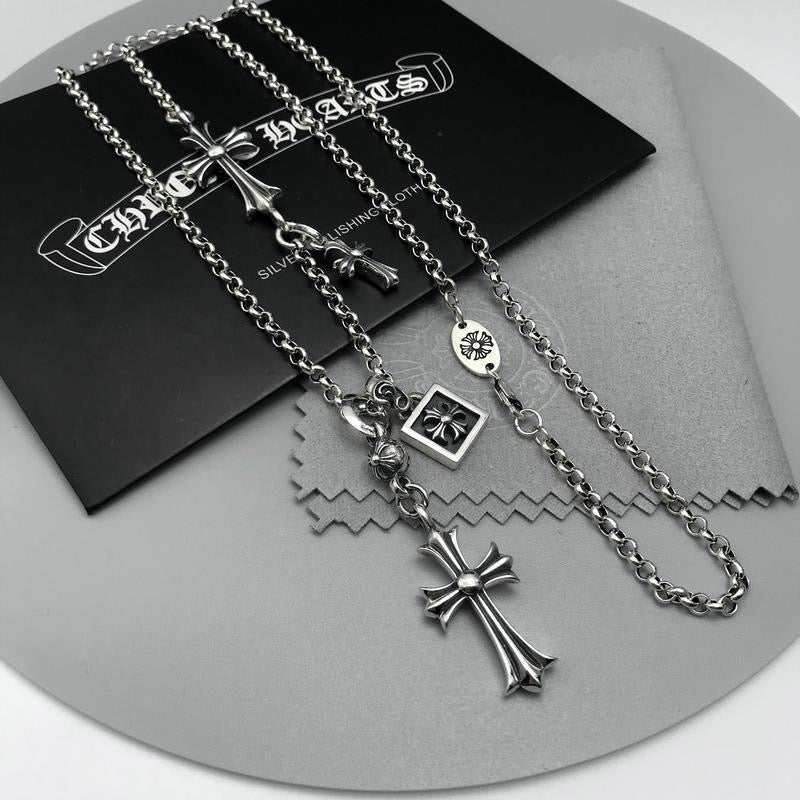 Chrome Hearts Style Cross chain Silver Color Necklace For Men Women 925 Silver