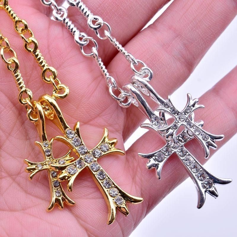 Chrome Hearts Style Cross Silver Gold Color Necklace For Men Women Rhinstone