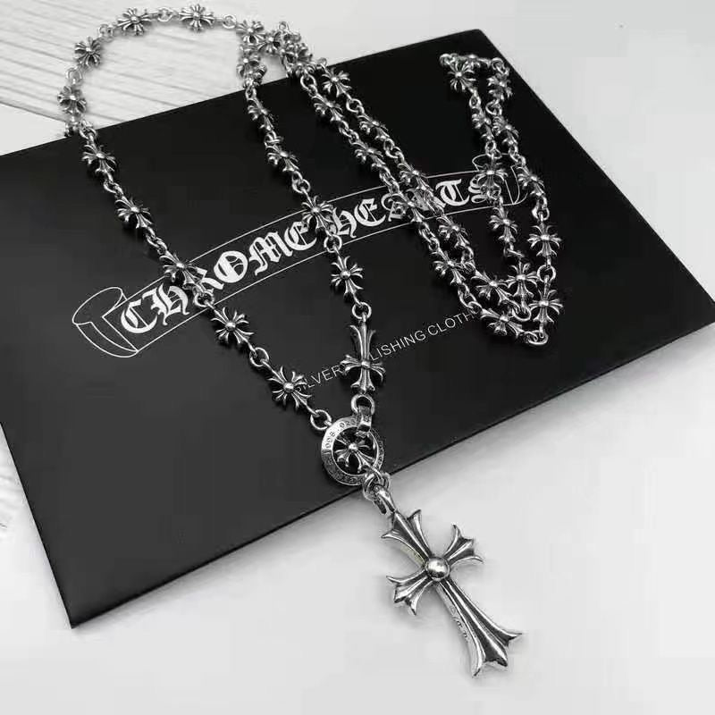 Chrome Hearts Style Cross Babyfat cheam plus chalk chain Silver Color Necklace For Men Women 925 Silver