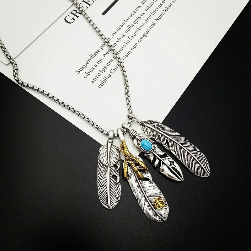 Japan Takahashi Goro`s Style Feather Silver Necklace For Men Women