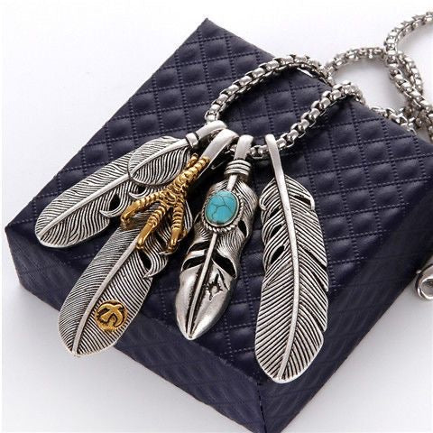 Japan Takahashi Goro`s Style Feather Silver Necklace For Men Women