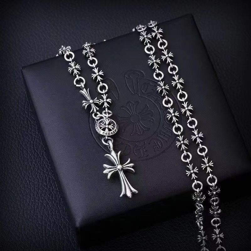 Chrome Hearts Style Cross Babyfat cheam plus chalk chain Silver Color Necklace For Men Women 925 Silver