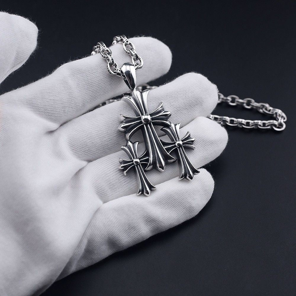 Chrome Hearts Style Cross CEMETERY CUT OUT PENDANT chain Silver Color Necklace For Men Women 925 Silver