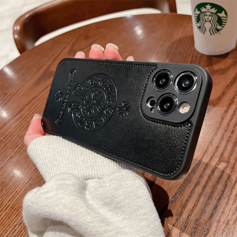 Chrome Hearts Style Leather Phone Case Pink Black White iphone 15 iphone 14 iphone 13 iphone 12 iphone xs max iphone xr