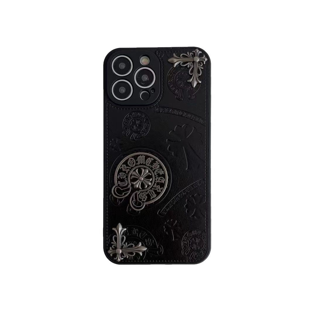 Chrome Hearts Styel Cross Iphone case For Iphone 15Promax Plus 14 13 12 11 Black