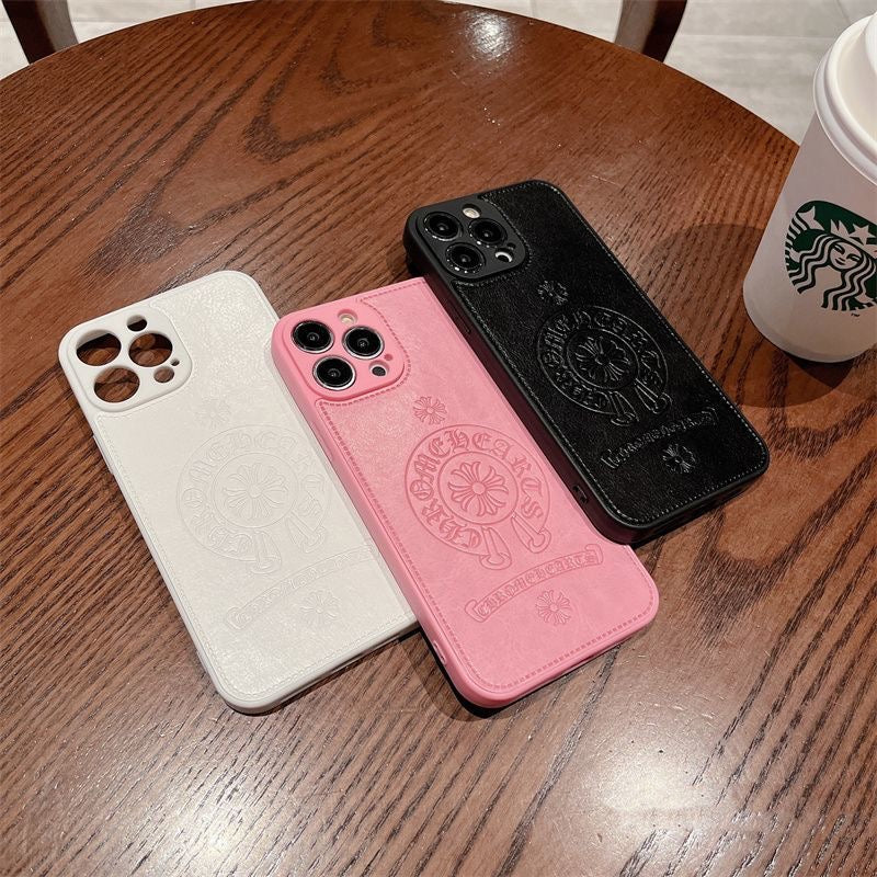 Chrome Hearts Style Leather Phone Case Pink Black White iphone 15 iphone 14 iphone 13 iphone 12 iphone xs max iphone xr