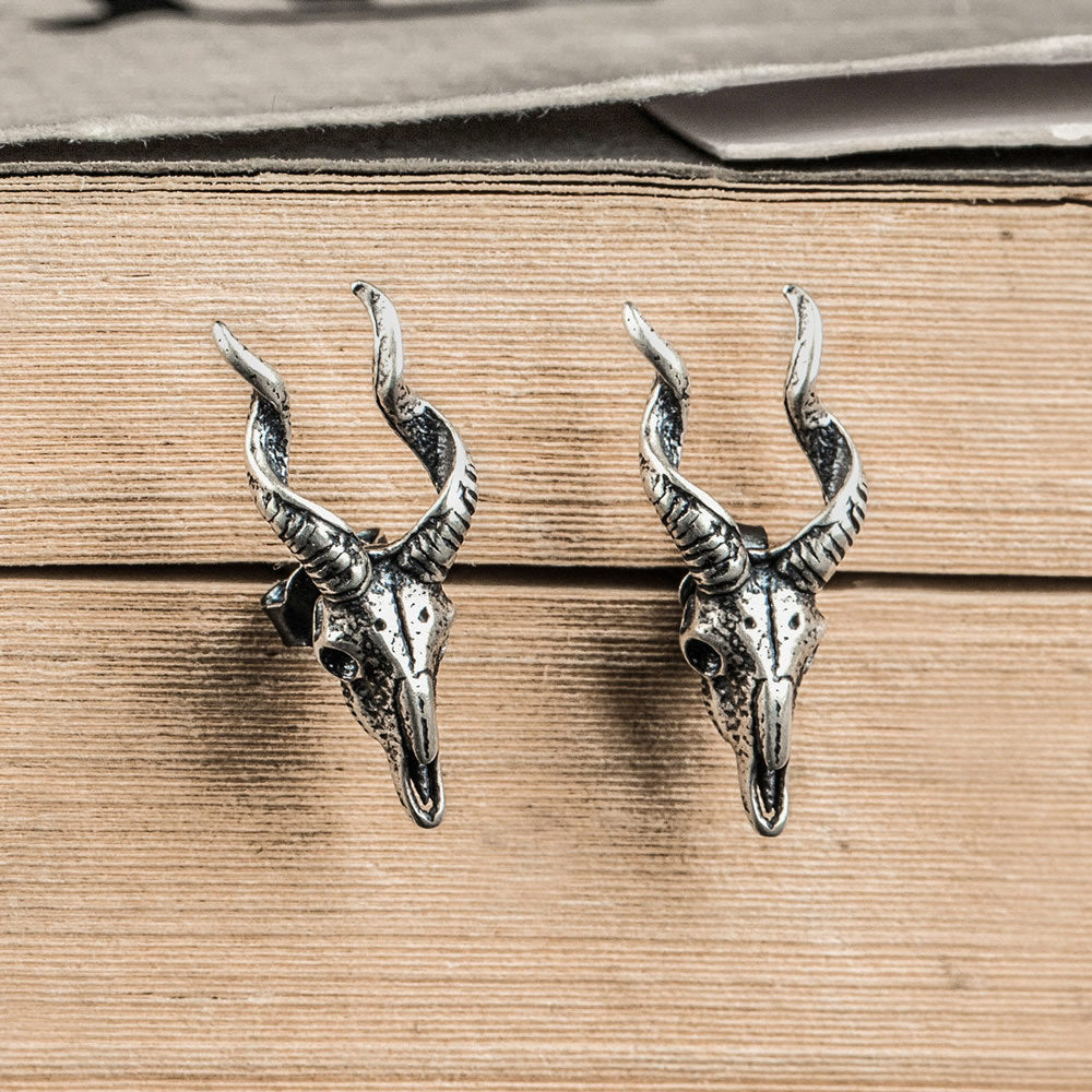 Vintage 925 silver Earring Goro Style antelope For Man Woman Punk Hippop Goth