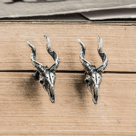 Vintage 925 silver Earring Goro Style antelope For Man Woman Punk Hippop Goth