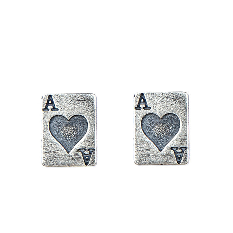 Vintage 925 silver Earring Goro Style Hearts poker special Cool  For Man Woman Punk Hippop Goth