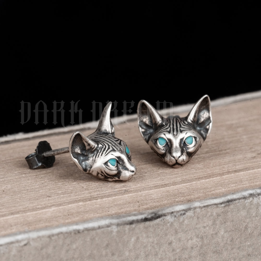 Vintage 925 silver Earring Goro Style Cat Kitty For Man Woman Punk Hippop Goth