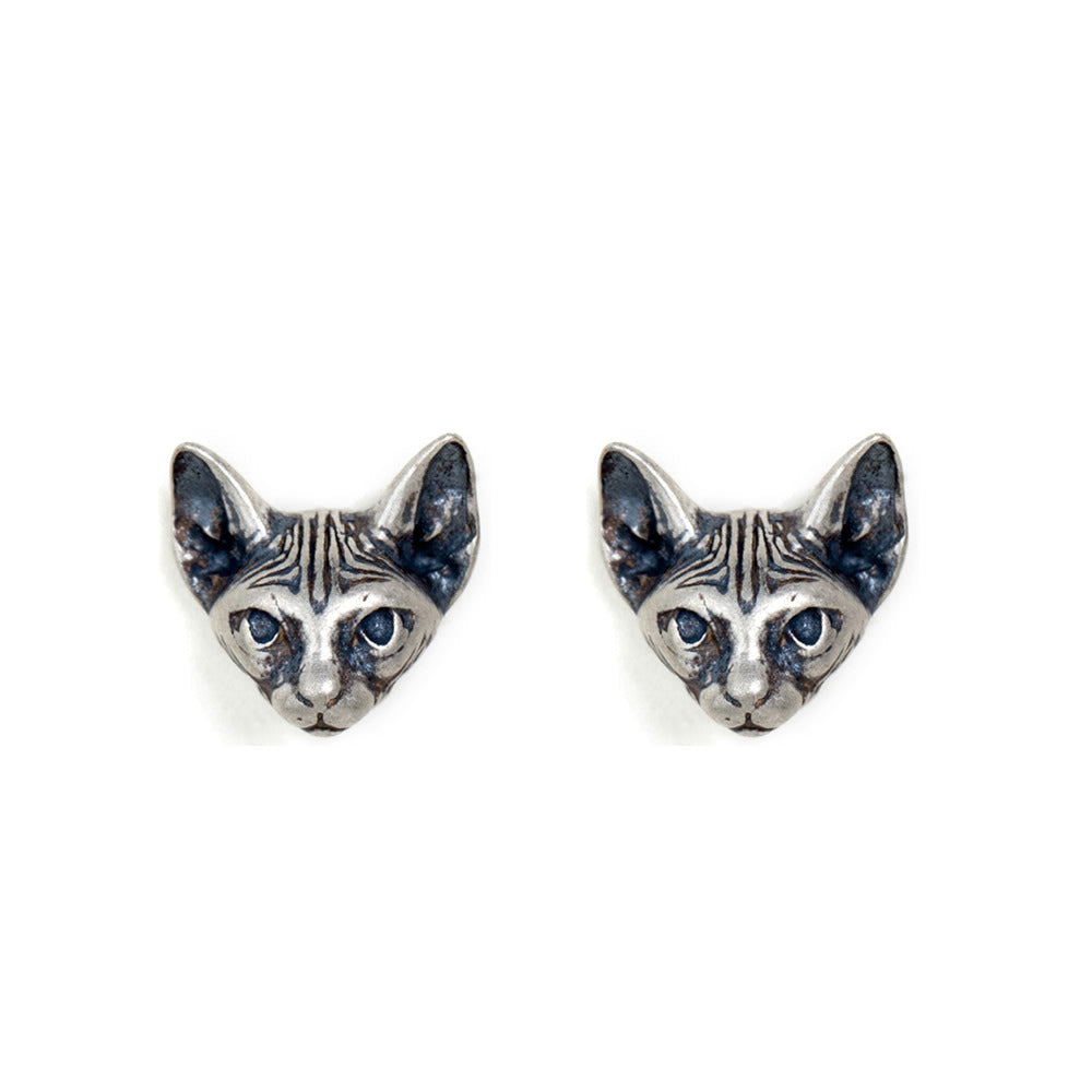 Vintage 925 silver Earring Goro Style Cat Kitty For Man Woman Punk Hippop Goth