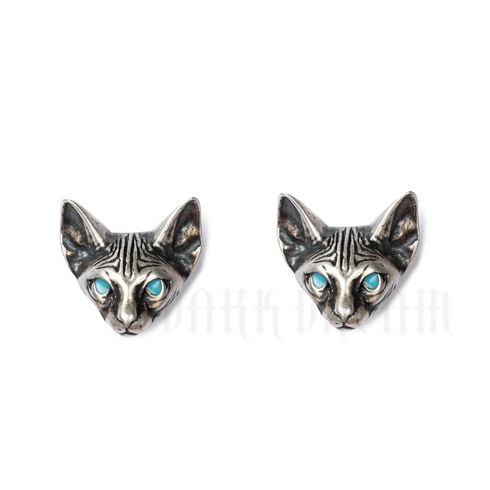 Vintage 925 silver Earring Goro Style Cat Kitty For Man Woman Punk Hippop Goth