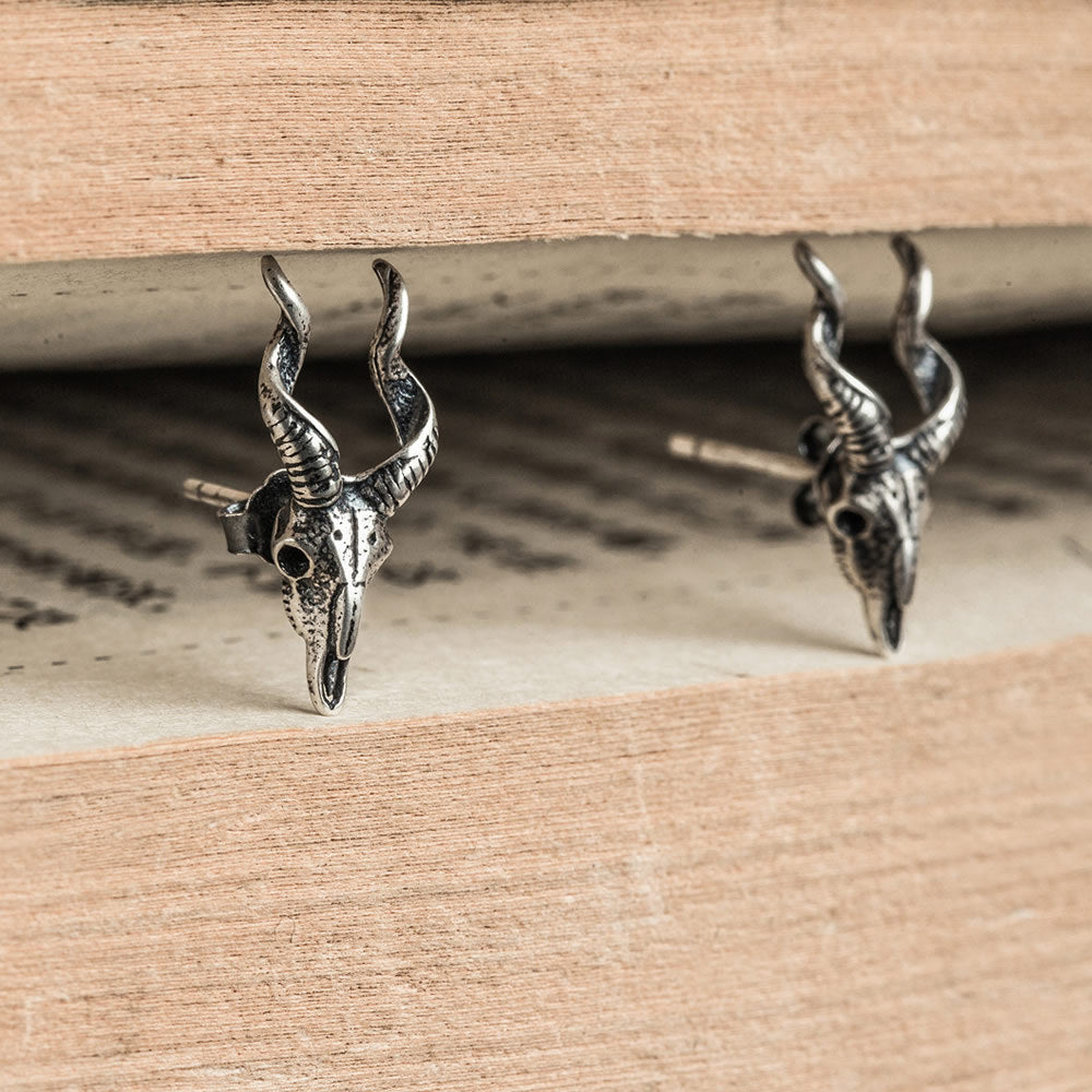 Vintage 925 silver Earring Goro Style antelope For Man Woman Punk Hippop Goth