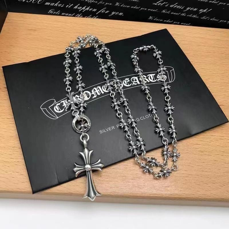 Chrome Hearts Style Cross Babyfat cheam plus chalk chain Silver Color Necklace For Men Women 925 Silver