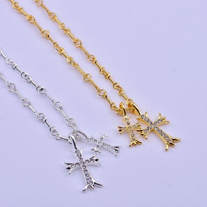 Chrome Hearts Style Cross Silver Gold Color Necklace For Men Women Rhinstone