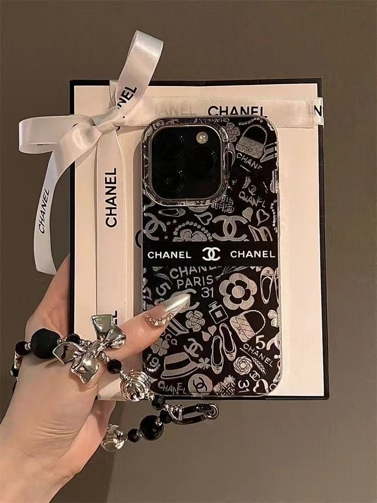 CC Iphone 15promax pro plus 14 13 12 11 phone case Black Flora Y2K