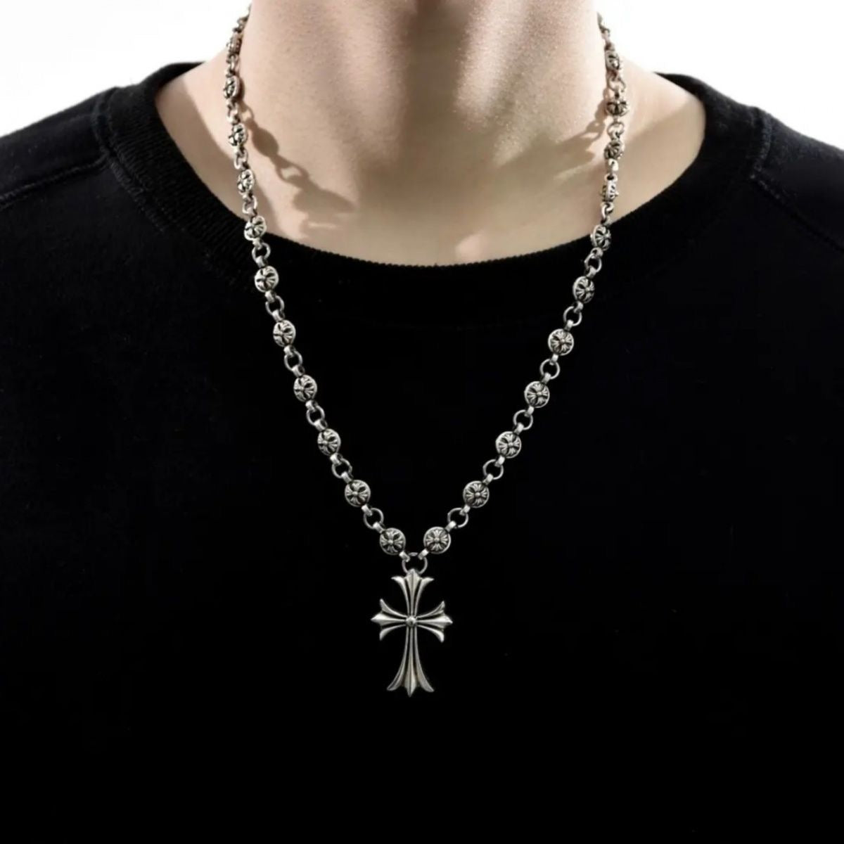 Chrome Hearts Style Cross Silver Necklace For Men Women