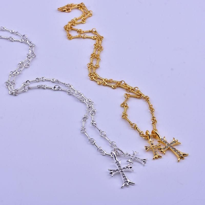 Chrome Hearts Style Cross Silver Gold Color Necklace For Men Women Rhinstone