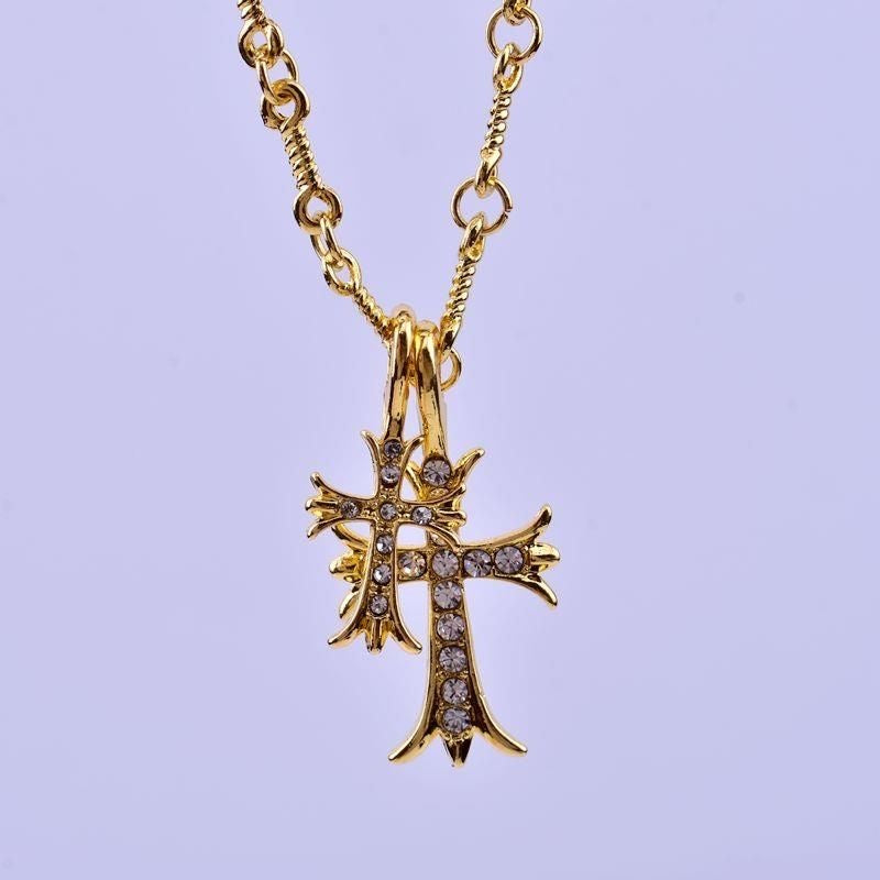 Chrome Hearts Style Cross Silver Gold Color Necklace For Men Women Rhinstone