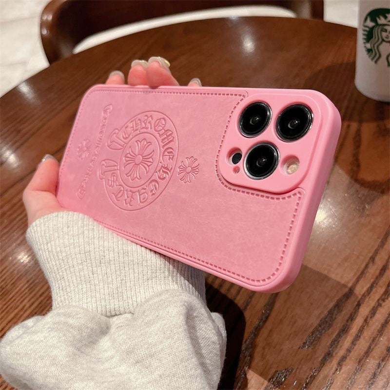 Chrome Hearts Style Leather Phone Case Pink Black White iphone 15 iphone 14 iphone 13 iphone 12 iphone xs max iphone xr