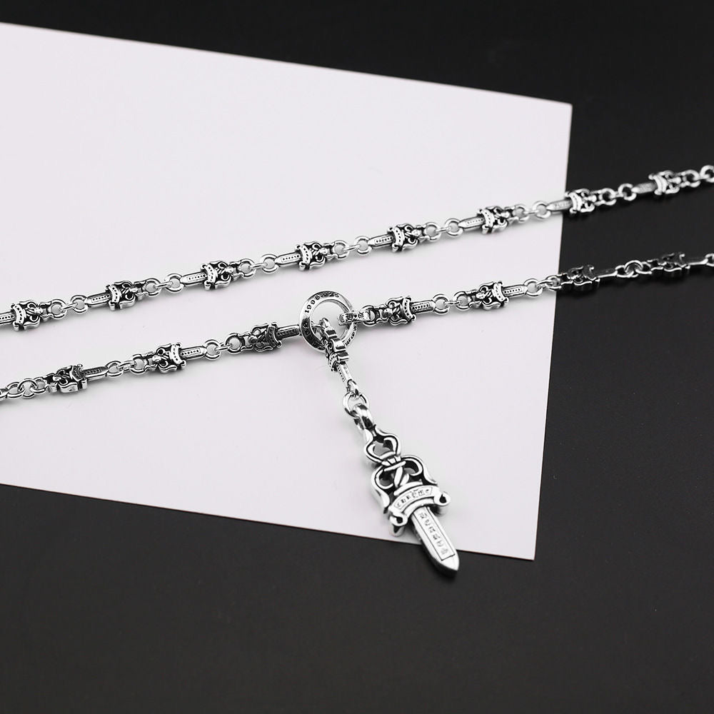 Chrome Hearts Style Danger PENDANT chain Silver Color Necklace For Men Women 925 Silver