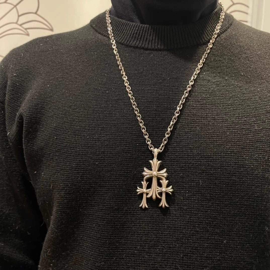 Chrome Hearts Style Cross CEMETERY CUT OUT PENDANT chain Silver Color Necklace For Men Women 925 Silver