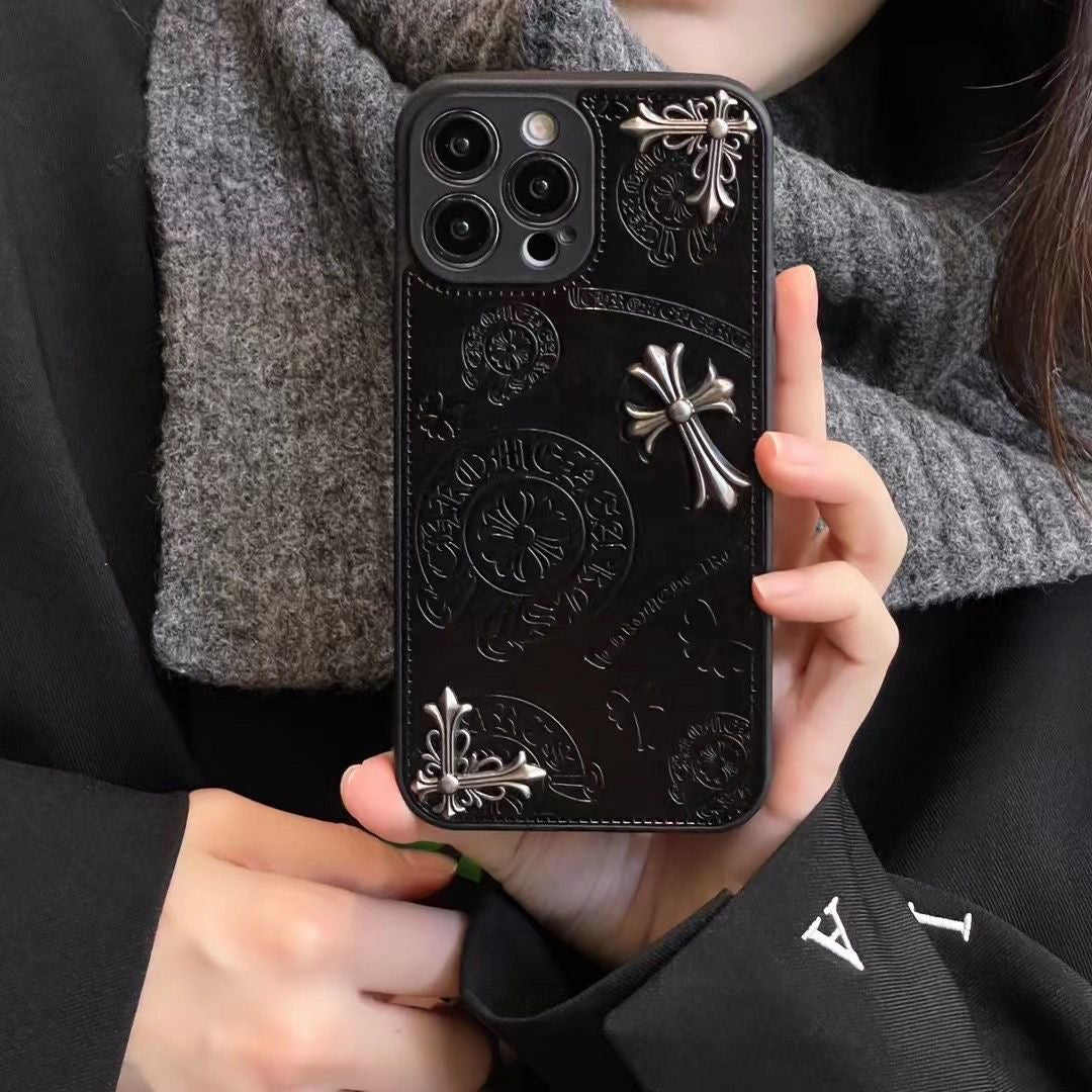 Chrome Hearts Styel Cross Iphone case For Iphone 15Promax Plus 14 13 12 11 Black