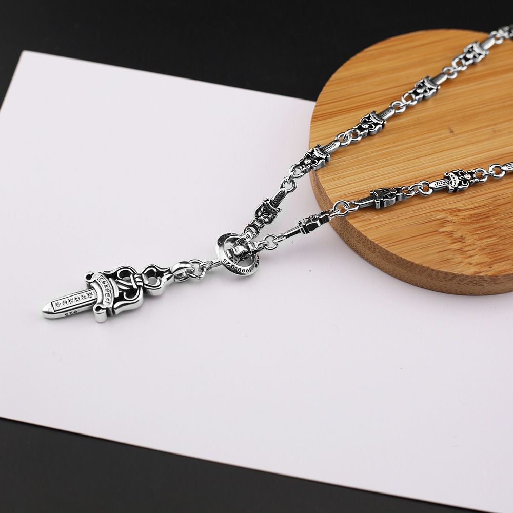 Chrome Hearts Style Danger PENDANT chain Silver Color Necklace For Men Women 925 Silver