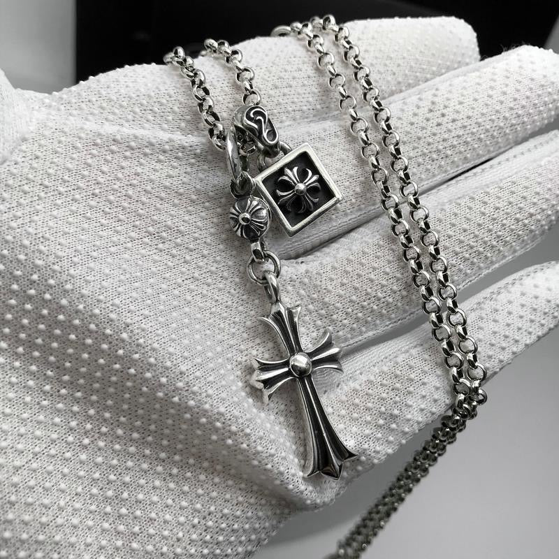 Chrome Hearts Style Cross chain Silver Color Necklace For Men Women 925 Silver