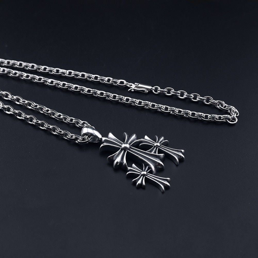 Chrome Hearts Style Cross CEMETERY CUT OUT PENDANT chain Silver Color Necklace For Men Women 925 Silver