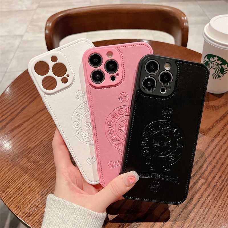 Chrome Hearts Style Leather Phone Case Pink Black White iphone 15 iphone 14 iphone 13 iphone 12 iphone xs max iphone xr