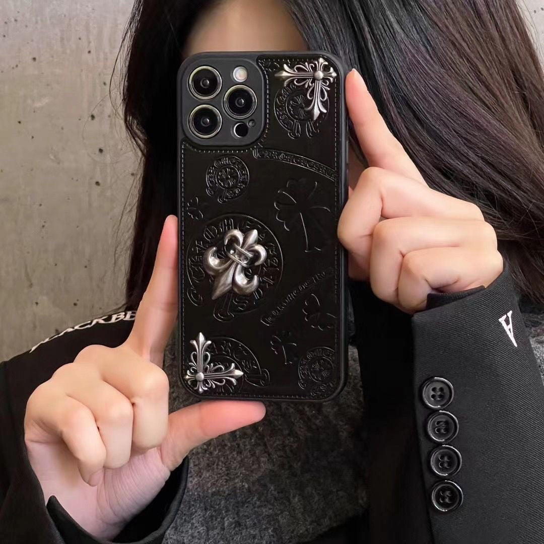 Chrome Hearts Styel Cross Iphone case For Iphone 15Promax Plus 14 13 12 11 Black