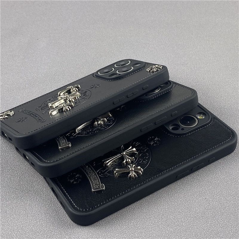 Chrome Hearts Style Cross iPhone Case Black Leather White iphone 15 iphone 14 iphone 13 iphone 12 11