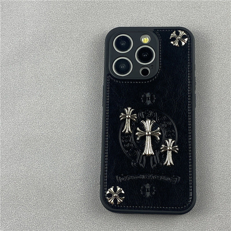 Chrome Hearts Style Cross iPhone Case Black Leather White iphone 15 iphone 14 iphone 13 iphone 12 11