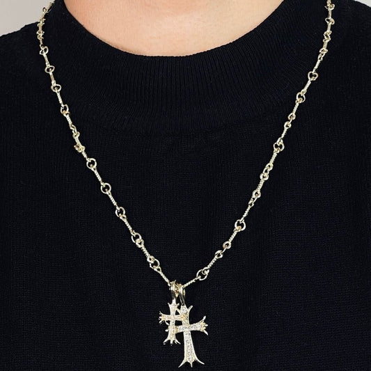 Chrome Hearts Style Cross Silver Gold Color Necklace For Men Women Rhinstone