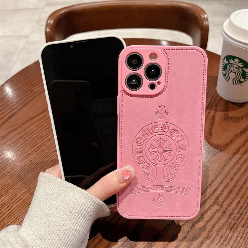 Chrome Hearts Style Leather Phone Case Pink Black White iphone 15 iphone 14 iphone 13 iphone 12 iphone xs max iphone xr