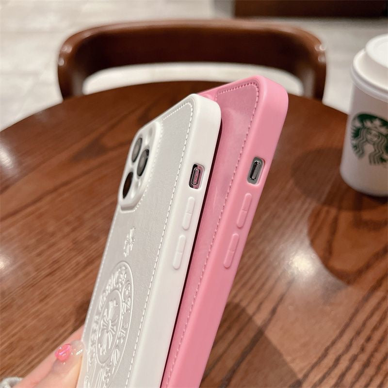 Chrome Hearts Style Leather Phone Case Pink Black White iphone 15 iphone 14 iphone 13 iphone 12 iphone xs max iphone xr